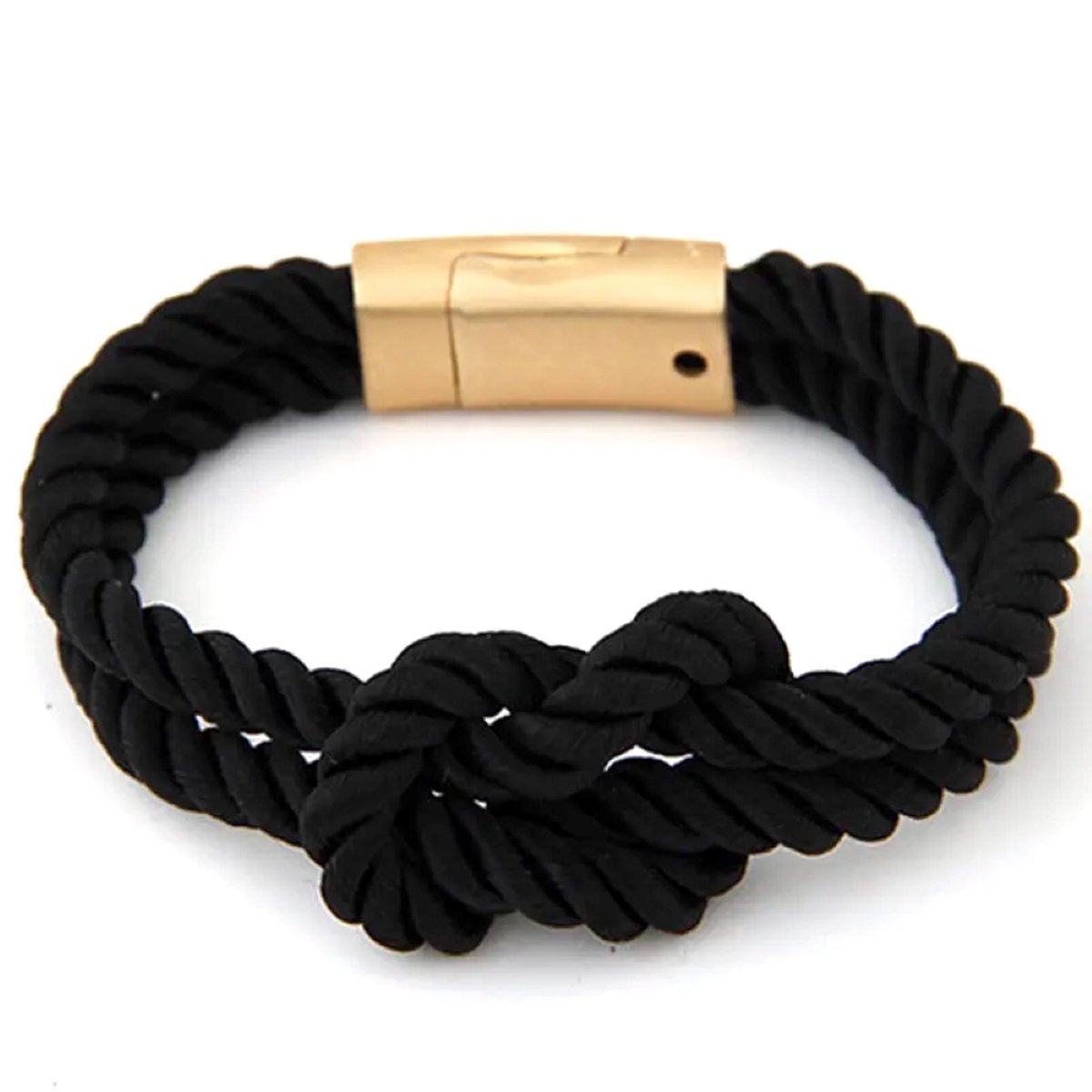 Walletstreet Yin Yang Armband – Gevlochten touw en RVS - Armbandje 19 cm Zwart-voor mannen en vrouwen-Kerstcadeau-Ideale geschenk