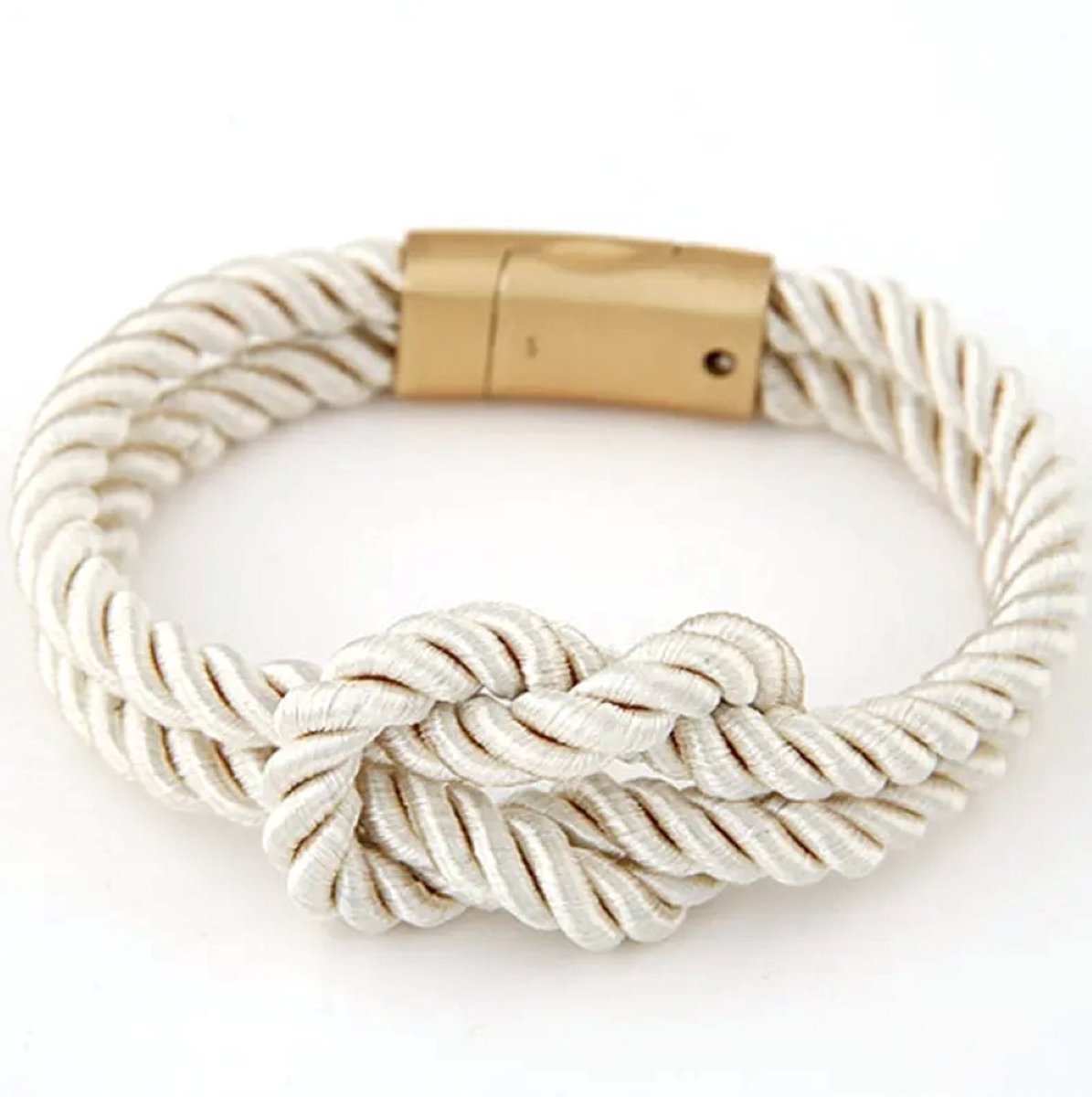 Walletstreet Yin Yang Armband – Gevlochten touw en RVS - Armbandje 19 cm Wit-voor mannen en vrouwen-Kerstcadeau-Ideale geschenk