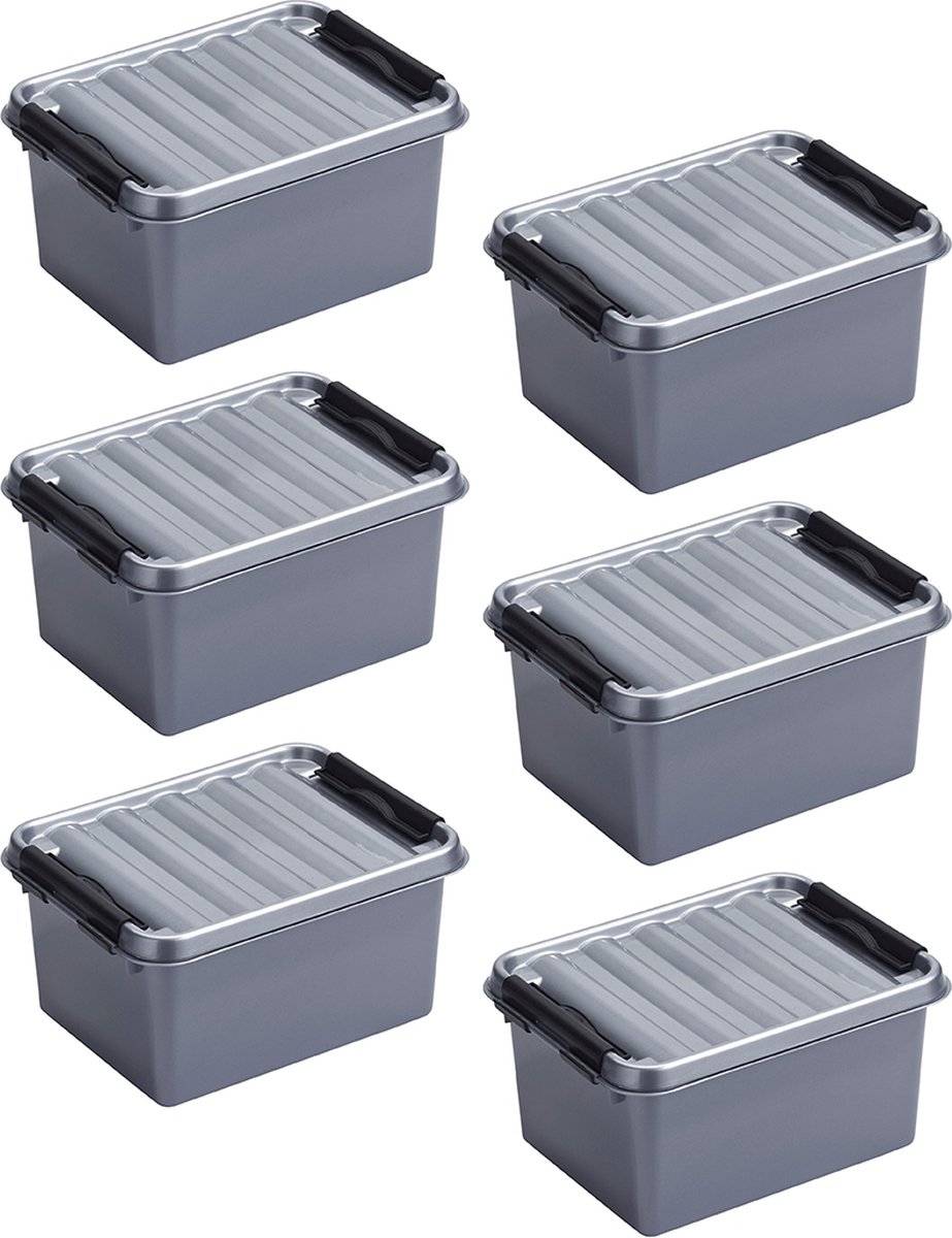 Sunware Q-Line opbergbox 2L - Set van 6 - Zwart/Metaal