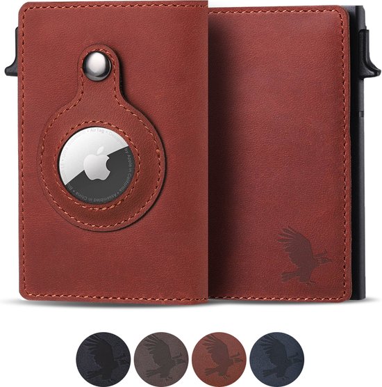 Parvus™ - Portefeuille AirTag - Portefeuille Homme Femme - Porte-cartes - Porte-cartes adapté pour Airtag - Sécurité RFID & NFC - cuir - Rouge