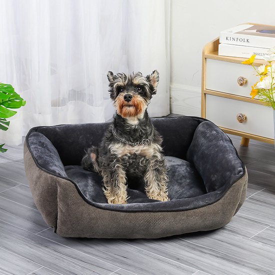Vierkante dierenkennel, hondenbed voor grote, middelgrote en kleine honden, premium wasbare slaapbank voor huisdieren, orthopedisch slaapbank voor huisdieren, zacht kalmerend kattenbed voor binnenkatten, antislip onderkant - Curry - 50*40*13cm