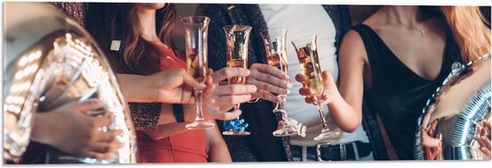 Acrylglas - Feest - Champagne - Vrienden - Proosten -Ballonnen - Confetti - 90x30 cm Foto op Acrylglas (Wanddecoratie op Acrylaat)