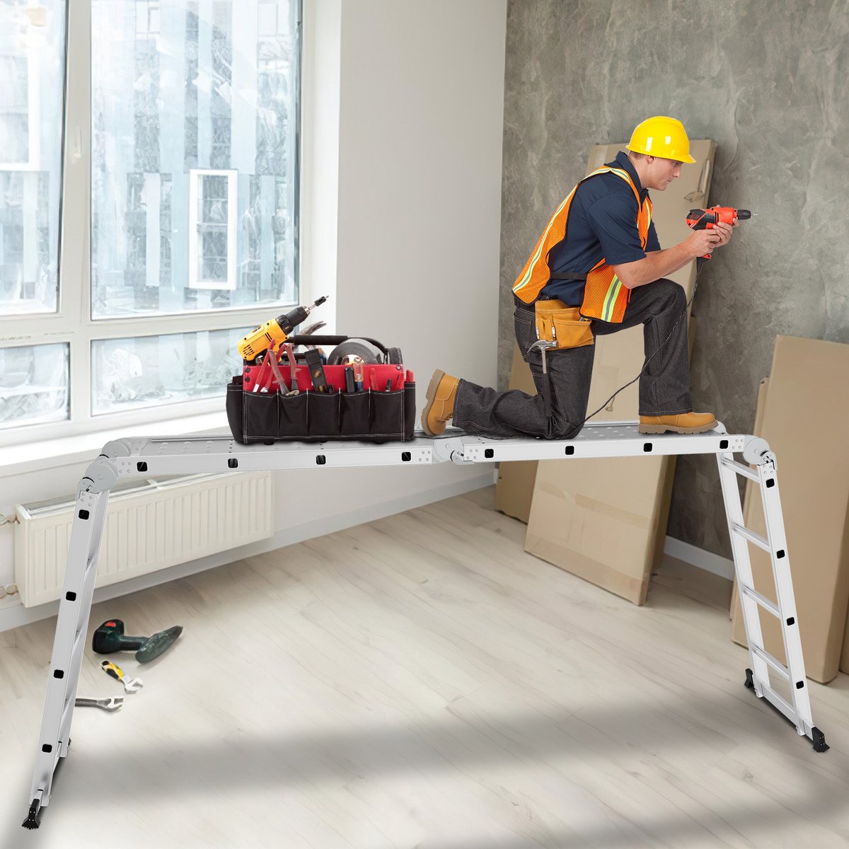 Vouwladder Multifunctionele ladder 4x5 Telescopische ladder Verlengladder Leunladder Aluminium ladder – foto 6