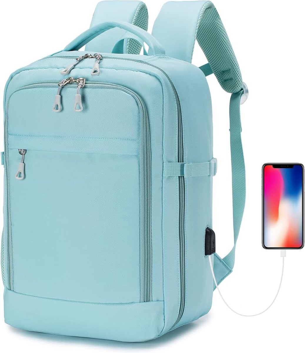 Laptop tas groen 40x20x25 Reisrugzak met USB-oplaadpoort voor Laptop 15.6 inch handbagage rugzak, vliegtuig, reistas
