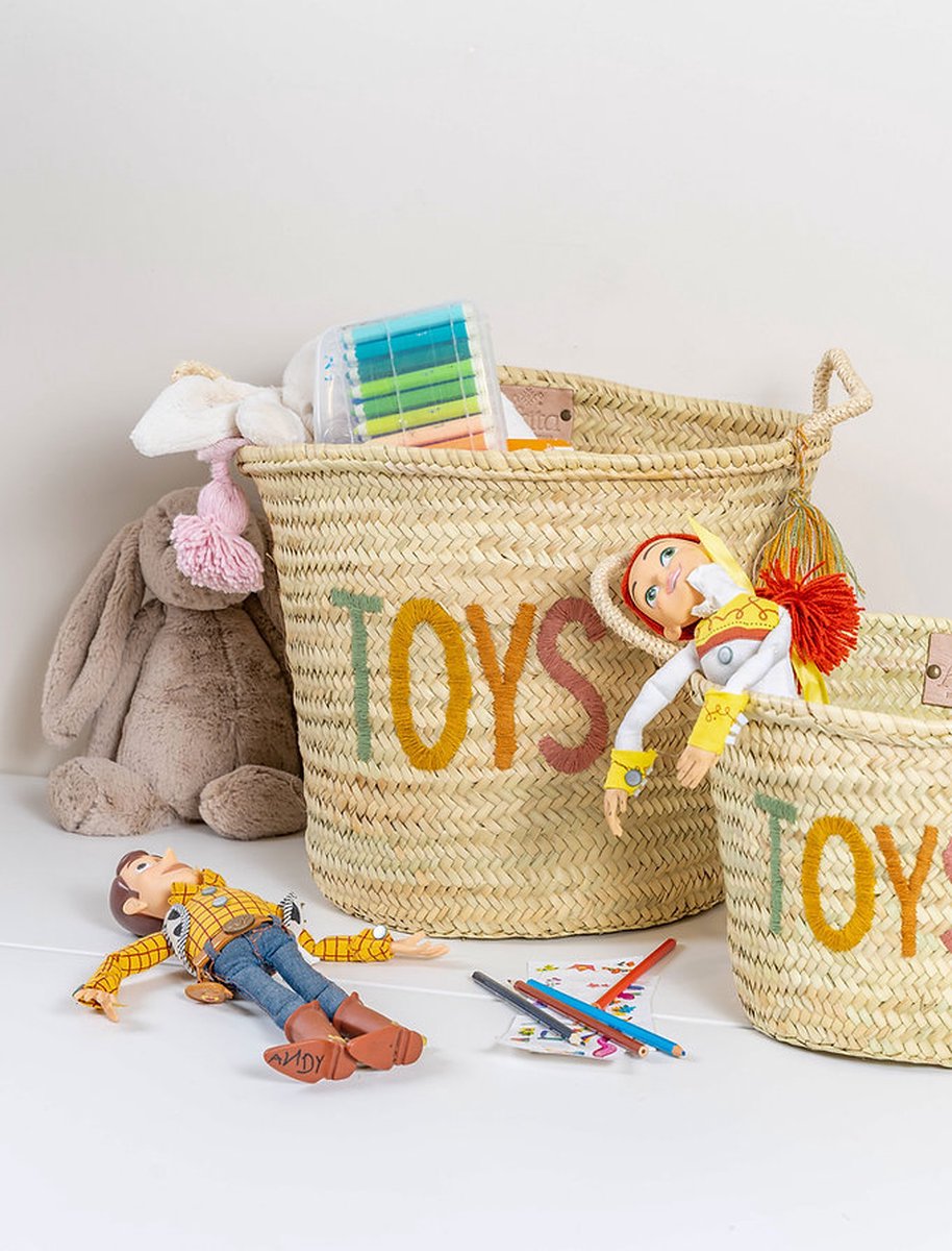 Opbergmanden - set van 2 - Speelgoedmand - Speelgoed - Kinderkamer - Wasmand - Decoratie - Geboortegeschenk - Ronde manden - Rieten mand - Cadeau - Opbergen - Palmbladeren - Decoratie - Handgemaakt - Toys - Verjaardag - Sinterklaas - Kerst - Geboorte
