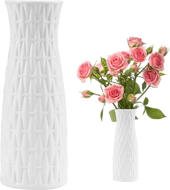 Zodors 3 stuks kunststof vazen imitatie keramiek bloempot moderne decoratieve bloemen anti-val voor kantoor woondecoratie roze wit (2 x vaas met stippen, 1 x Scandinavische vaas