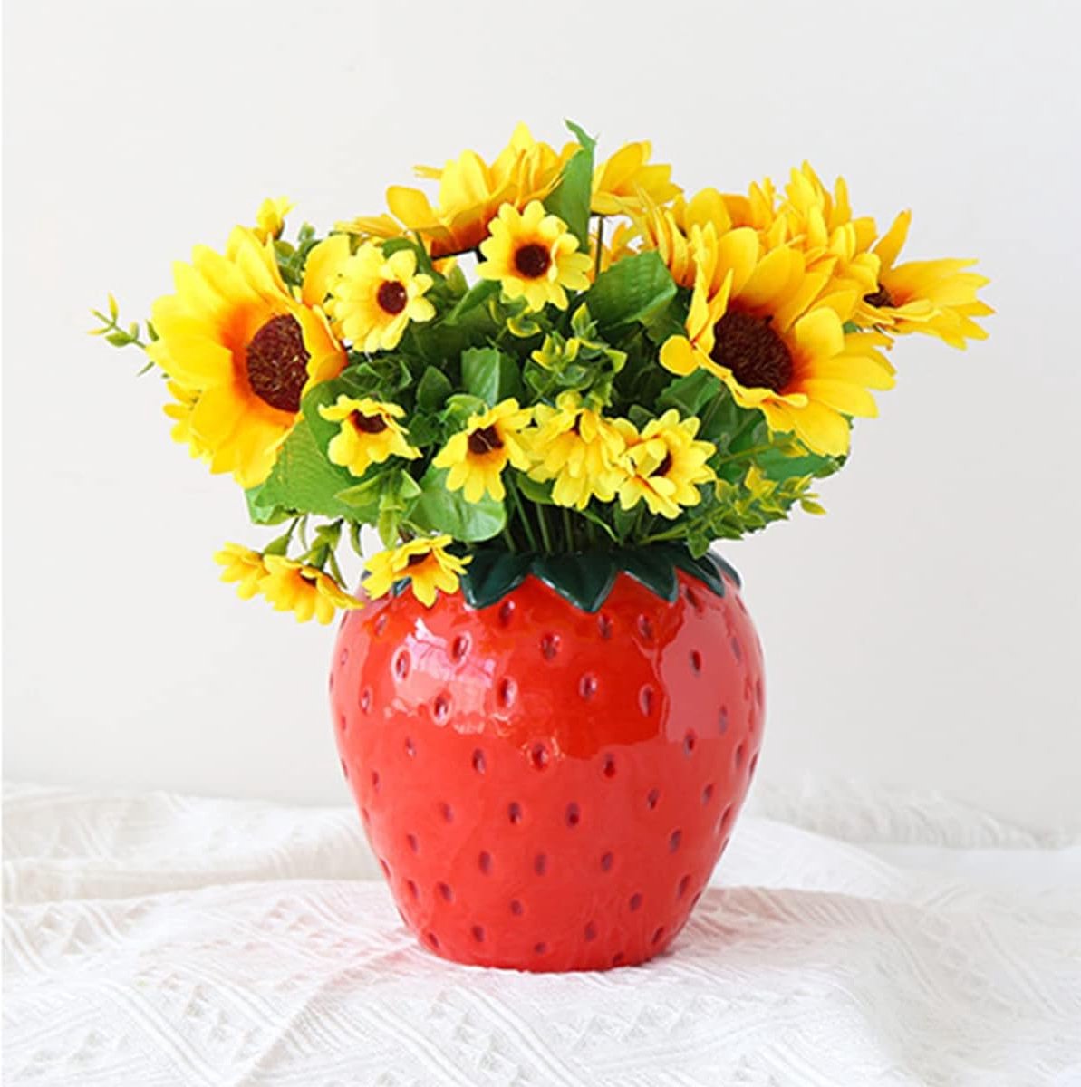Aardbei Vaas Rode Vazen Bloemenvaas Aardbei Deco Woonkamer Moderne Vazen Keramische Aardbei Vaas Tafelvaas voor Pampas Gras Gedroogde Bloemen Tafel Decoratie Tulpenvaas 15x15x15 cm
