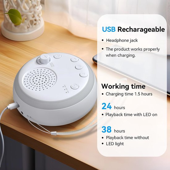 White Noise Machine - Kalmerende Witte Ruis voor je Baby - -Slaap geluidsmachine-Beter Slapen met Slaaphulp-Laat je Baby Beter Slapen — afbeelding 2