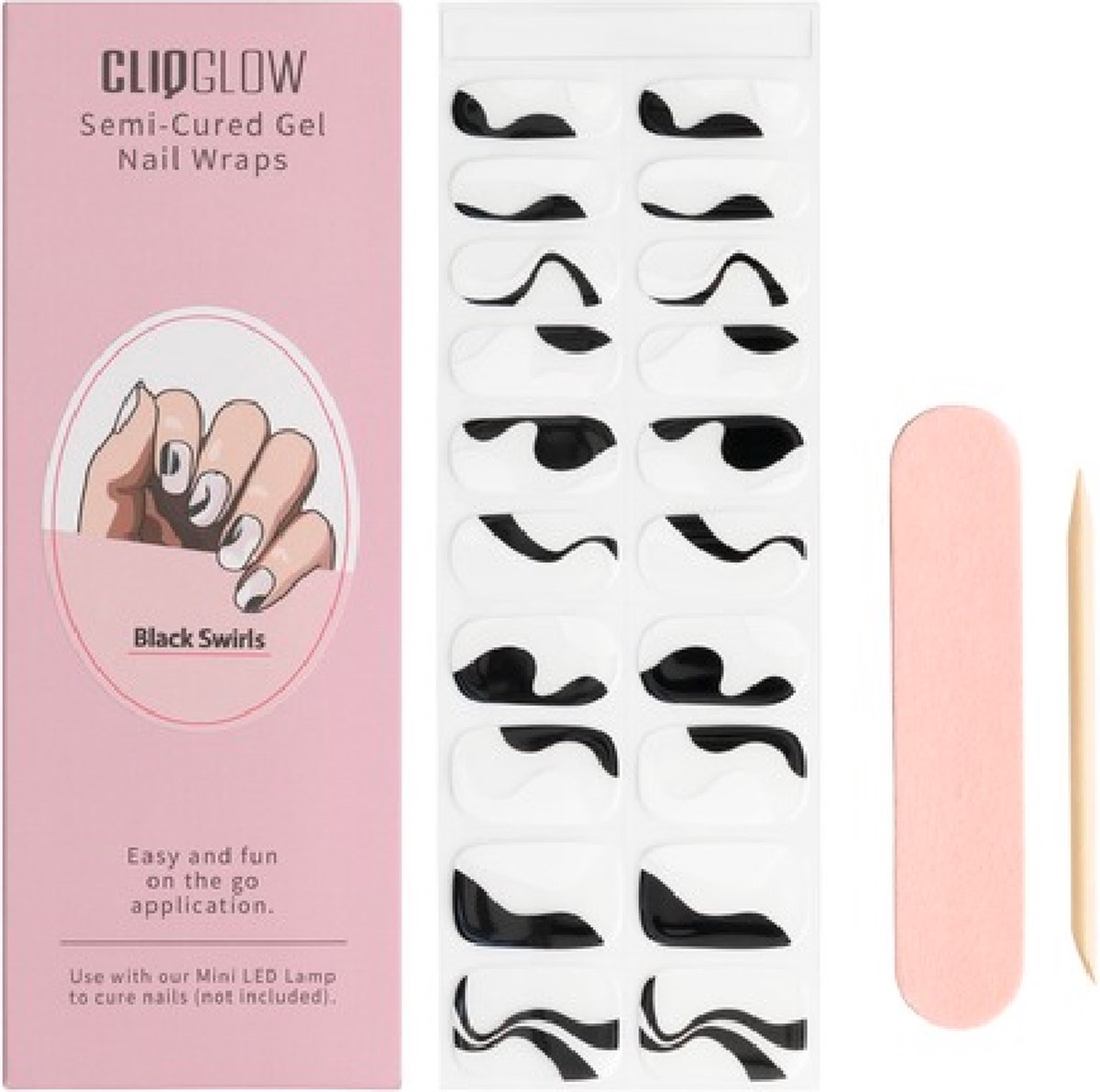 CLIQGLOW - Semi-Cured Nail Wraps - Nagelstickers - Gellak Stickers - UV nagel wraps - Black Swirls