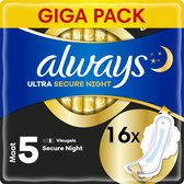 Always - Maandverband Ultra Secure Night Extra - Met Vleugels - Maat 5 - 16 Pads