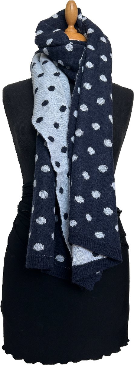HIGHFIELD SHAWL GEBREID “DOTS” MARINE-NAVY, 60 X 190CM