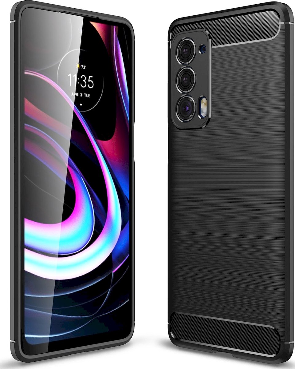 Mobigear Hoesje geschikt voor Motorola Edge (2021) Telefoonhoesje Flexibel TPU | Mobigear Brushed Slim Backcover | Edge (2021) Case | Back Cover - Zwart