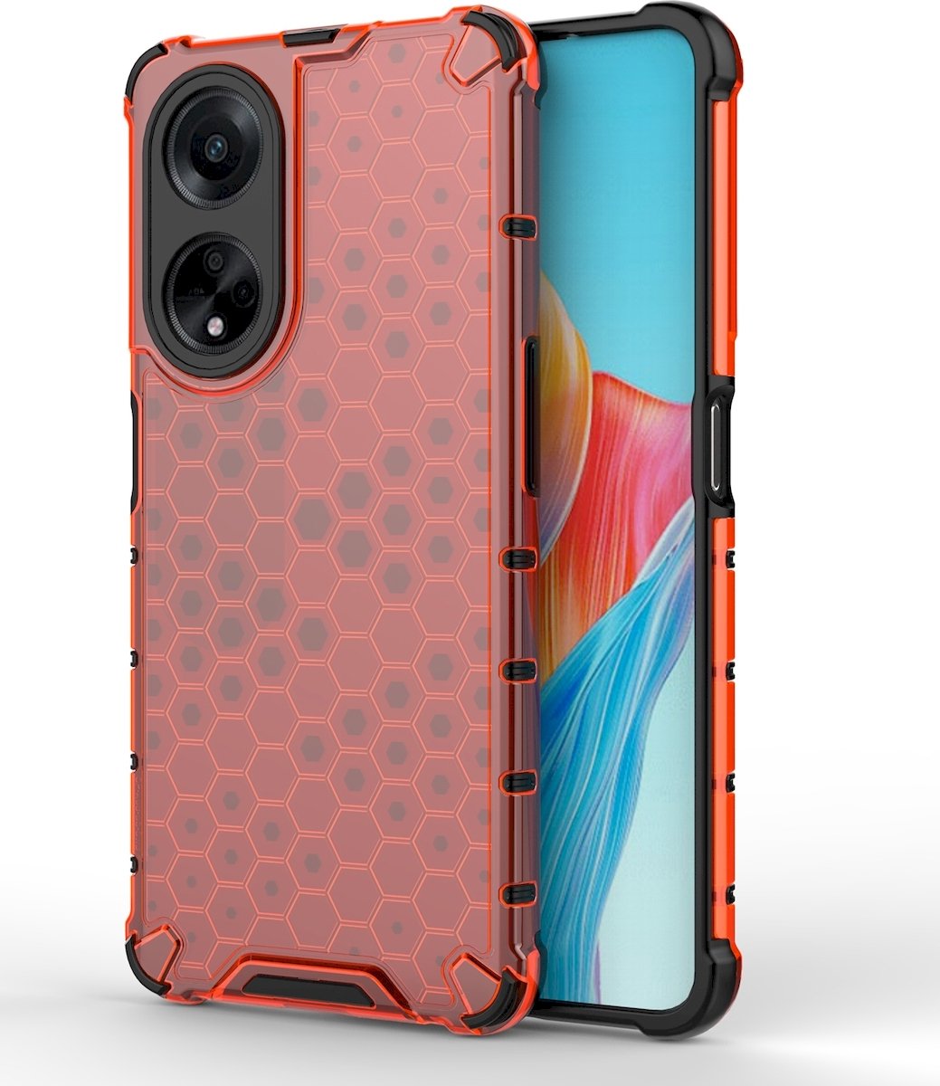 Mobigear Hoesje geschikt voor OPPO A98 Telefoonhoesje Hardcase | Mobigear Honeycomb Backcover Shockproof | Schokbestendig A98 Telefoonhoesje | Anti Shock Proof - Rood