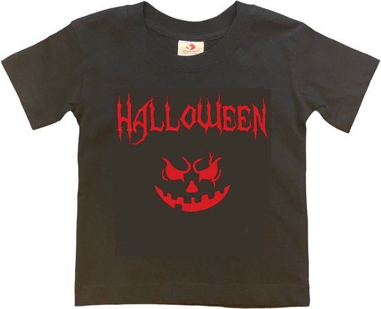Kinder t-shirt | Halloween | Pompoen grappig | Scary cadeau | Cadeau | Zwart/rood | Maat 134/140