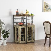 wijnkast, industriële barkast met glazen houder, keukenkast, metalen hoekframe, 46 x 46 x 130 cm