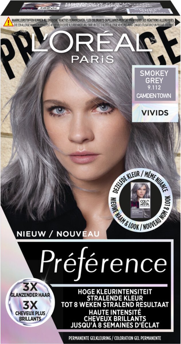 L'Oréal Preference Vivids Permanente Haarkleuring 9.112 Smokey Grey - 6 x - Voordeelverpakking