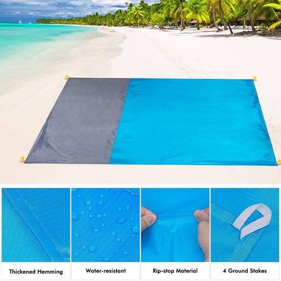 Couverture De Plage Imperméable Sans Sable 210x200 Cm - Légère, Pliable, Avec 4 Ancres, Pour Pique-nique Et Camping - 11