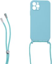 LuxeBass Siliconen hoesje met koord geschikt voor Apple iPhone 12 Pro Max - Turquoise - telefoonhoes - gsm hoes - telefoonhoesje