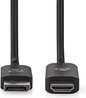 Nedis DisplayPort-Adapter - DisplayPort Male - HDMI Connector - 8K@30Hz - Vernikkeld - Recht - 1.80 m - Rond - TPE - Zwart - Envelop