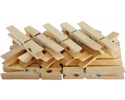 Wasknijpers - 25x stuks - bruin - hout - 7 cm