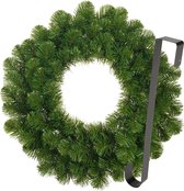 Kerstkrans 45 cm - groen - met zwarte hanger/ophanghaak - kerstversiering