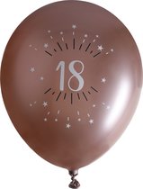 Santex verjaardag leeftijd ballonnen 18 jaar - 6x stuks - rosegoud - 30 cm - Feestartikelen