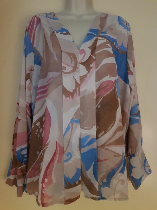 Dames blouses print blauw/roze/beige One size 40/44