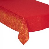 Luxe Kerst Tafelkleed - Tafellinnen - 140 x 240 - Rood met Goudprint - Polyester - Wasbaar 30 Graden