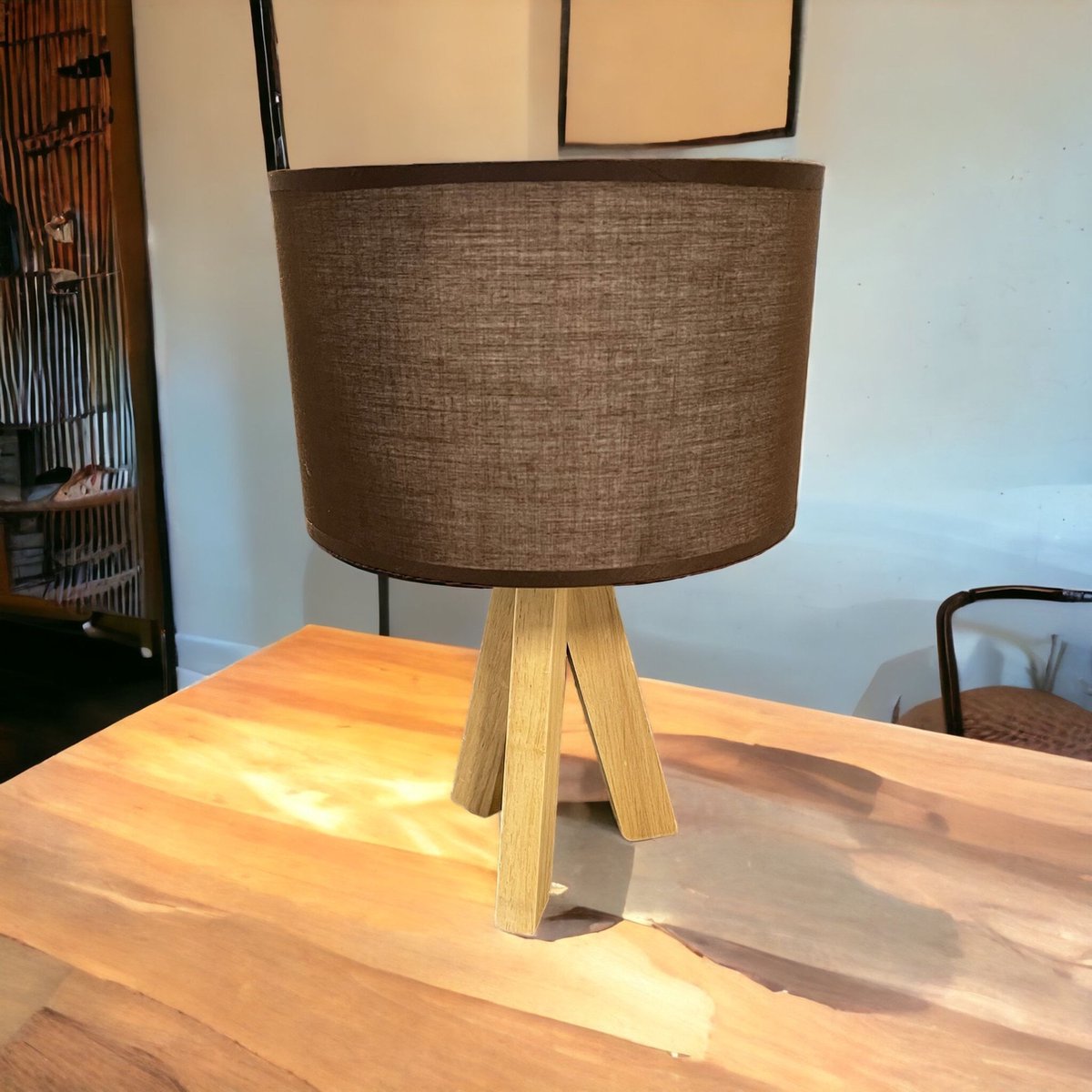 My Arc - Tripod Tafellamp - Bruin Tafellamp - Tafellamp met Stoffen Kap