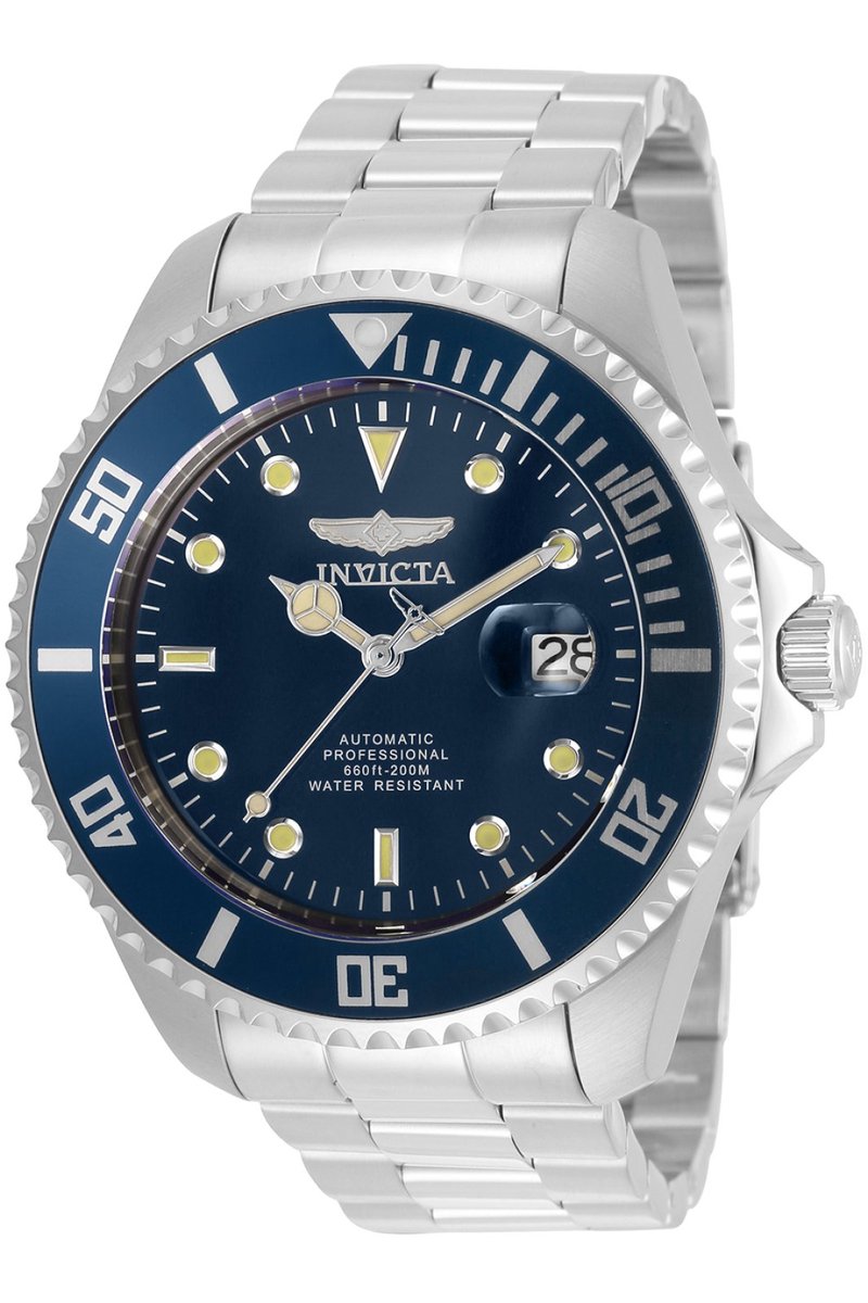 Invicta Pro Diver 35721 Heren Horloge - Waterdicht - Analoog - Automatisch Uurwerk - Roestvrij Staal met blauwe Wijzerplaat - 47mm