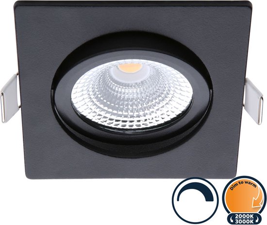 Pack économique 10x Spot encastrable LED à intensité variable noir, carré, dim to warm, petite profondeur d'encastrement, IP54