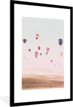 Fotolijst inclusief poster - Posterlijst met passe partout - Fotokader roze luchtballon - Ingelijste posters - Photo frame natuur - Zwarte lijst 80x120 - Muurdecoratie slaapkamer - Schilderijlijst - Decoratie woonkamer - Wanddecoratie