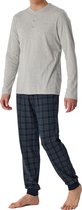 SCHIESSER Fine Interlock pyjamaset - heren pyjama lang interlock manchetten knoopsluiting geruit grijs-melange - Maat: 3XL