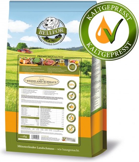 Bellfor - Weideland-Schmaus - Droogvoer voor honden met lam - Graanvrij - 4 kg