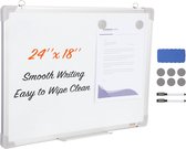 whiteboard magneetbord met pennenbakje 457 x 610 mm, whiteboard incl. 2 whiteboard pennen + 6 magneten + 1 magnetische wisser, whiteboard droog uitwisbaar memobord, voor kantoor, school etc.