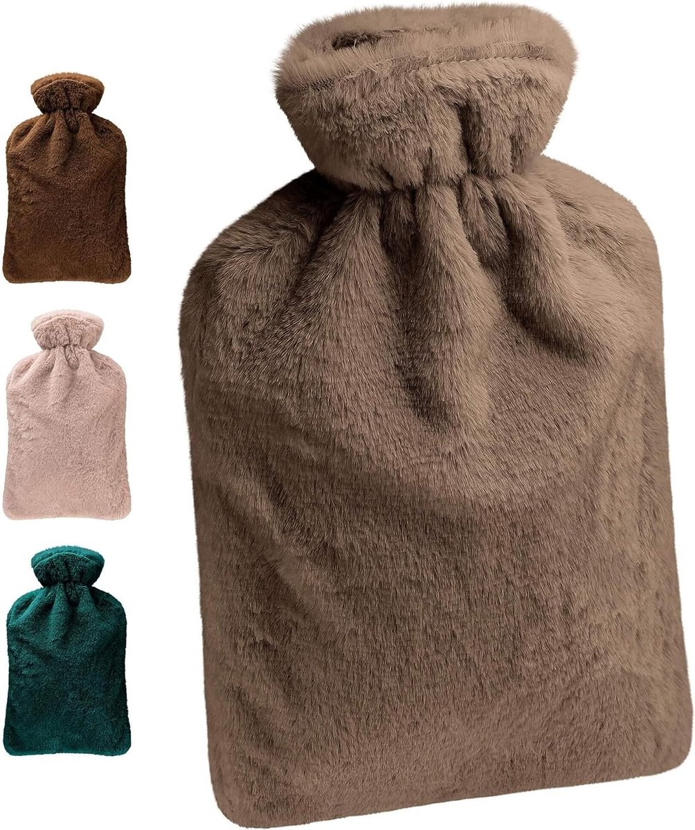 Goedkoopste Kruik - Warmwaterkruik met hoes - 2 liter - warmwaterfles - bedfles - ideaal voor kinderen - volwassenen - roestbruin