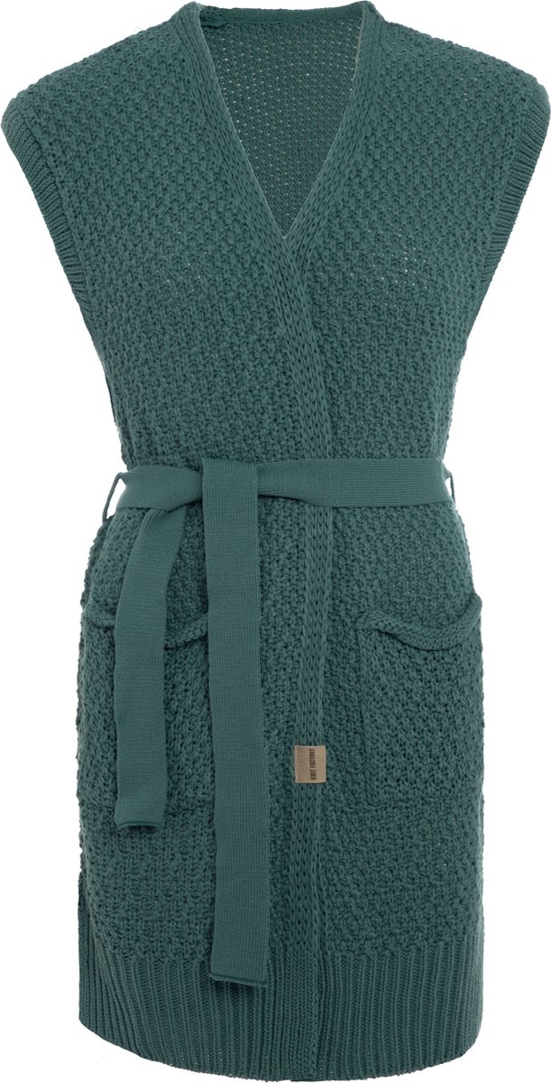Knit Factory Luna Gebreide Gilet - Gebreid vest zonder mouwen - Mouwloos dames vest - Mouwloze groene cardigan - Laurel - 40/42