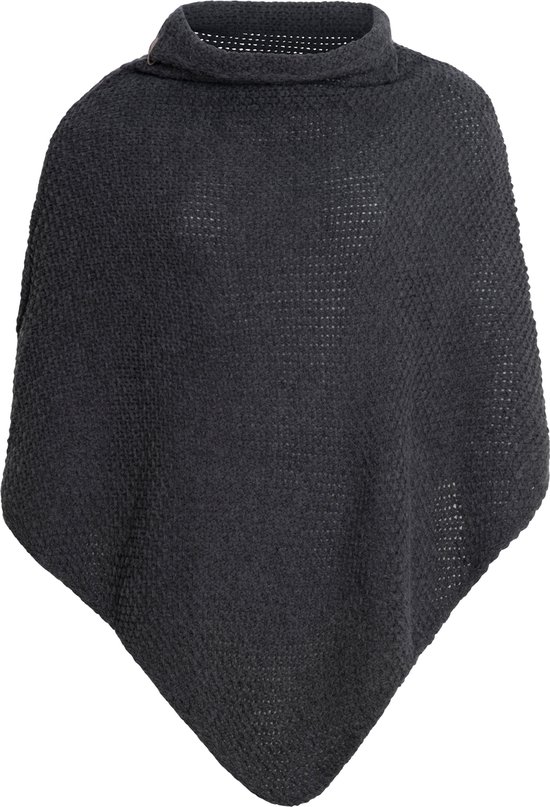 Knit Factory Coco Gebreide Poncho - Met ronde kraag - Dames Poncho - Gebreide mantel - Donkergrijze winter poncho - Antraciet - One Size