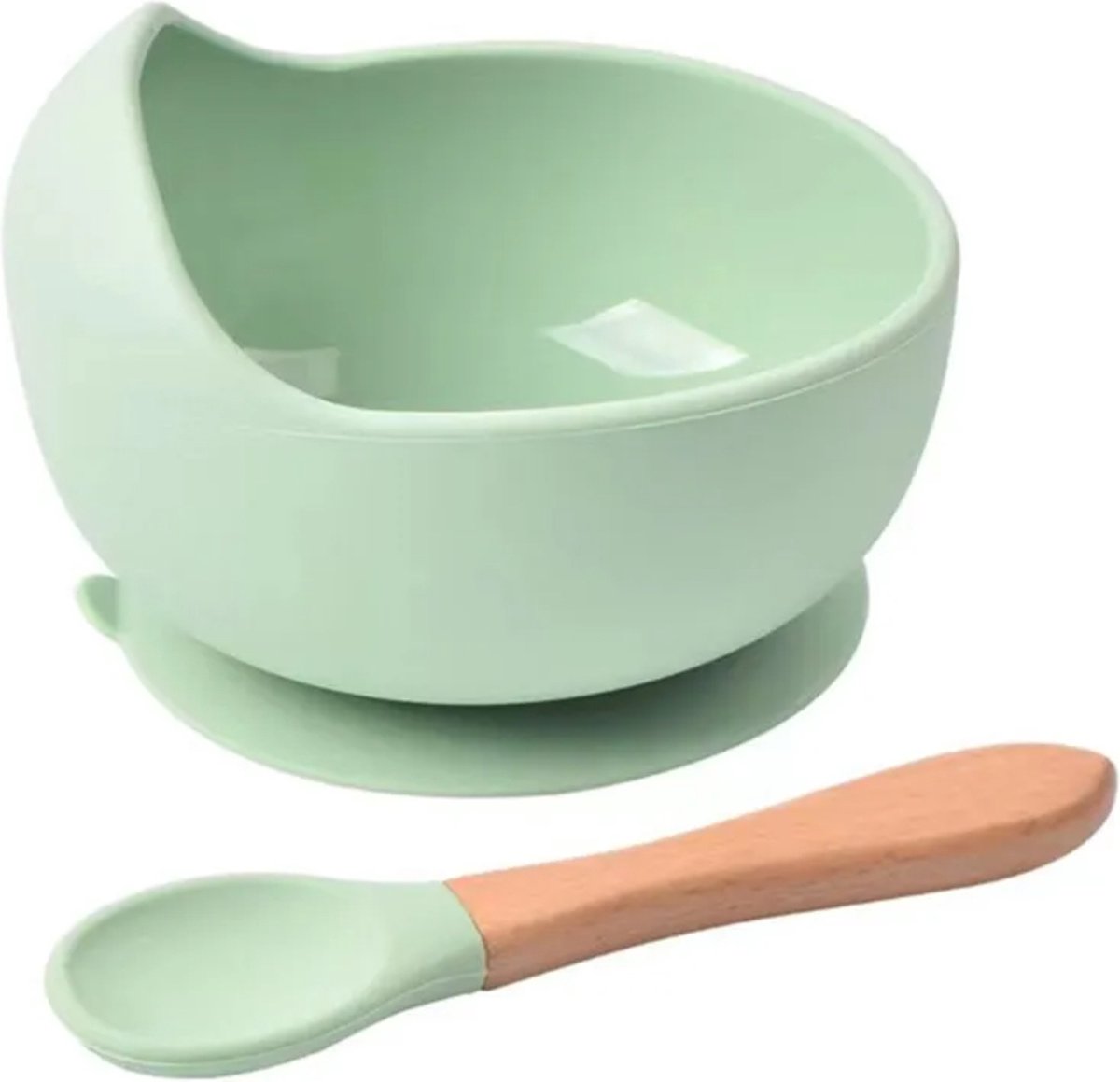 Goedkoopste Baby Kommetje met Zuignap en Lepel - Groen - Siliconen Kom - Onbreekbaar - Kinder Servies - Bordje - Kraamcadeau
