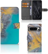 Flip Case Google Pixel 8 Pro Hoesje Marble Blue Gold