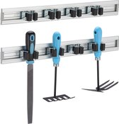 système de suspension pour outils de jardin, lot de 2, support mural pour balai, avec 4 pinces chacun, aluminium, remise, argent