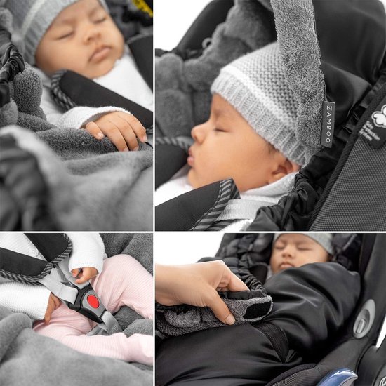 Wikkeldeken voor babyzitje en babybadje, praktisch alternatief voor de voetenzak in de winter, zacht en gewatteerd thermo-fleece, zwart (basic) — afbeelding 3