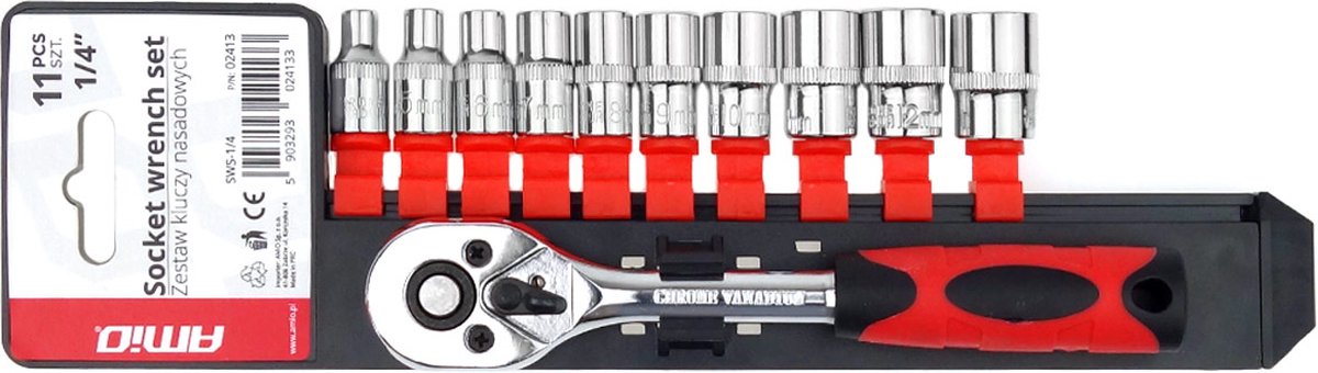 AMiO Metric Ratelsleutel en Dopsleutel Reparatie Gereedschapset 11-delig (1/4 4-13mm)