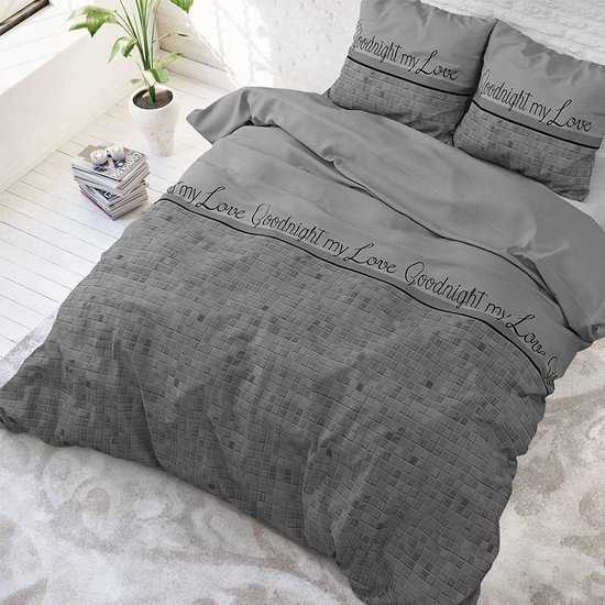 Sleeptime Goodnight my Love - Dekbedovertrekset - Lits jumeaux + 2 kussenslopen 60x70 cm - Grey