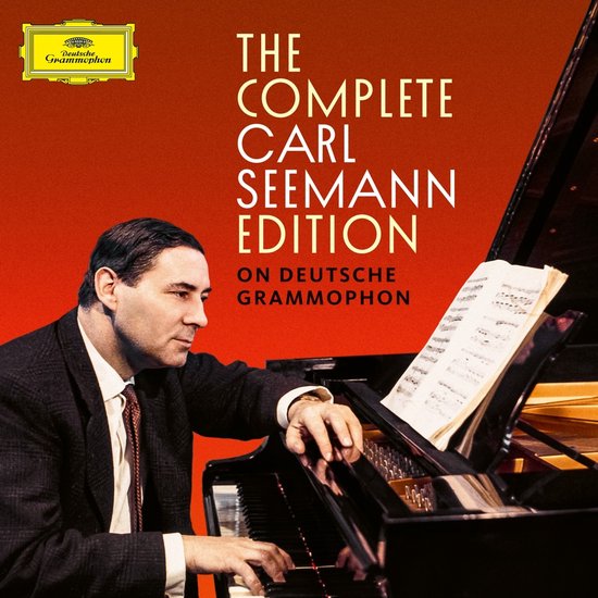 Man in pak speelt piano, titel 'The Complete Carl Seemann Edition On Deutsche Grammophon'.