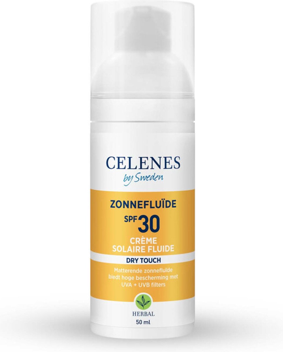 Celenes Herbal Dry Touch Zonnefluïde SPF 30 Alle Huidtypes - 3 x 50 ml - Voordeelverpakking