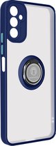 Bi-materiaal Case geschikt voor Samsung A14 4G en 5G Ring Stand-Functie Blauw
