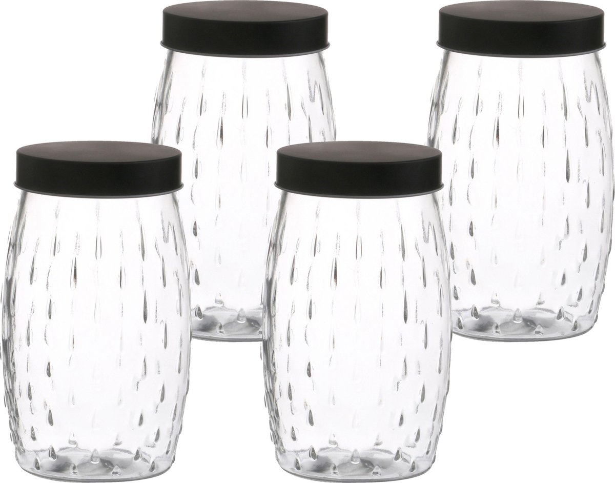 Urban Living Voorraadpot/bewaarpot Mora - 4x - 2L - glas - zwart - D13 x H22 cm