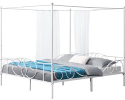 Metalen Hemelbed Beaumont - Met Bedbodem - 180x200 cm - Wit - Stabiel Frame - Minimalistisch Design