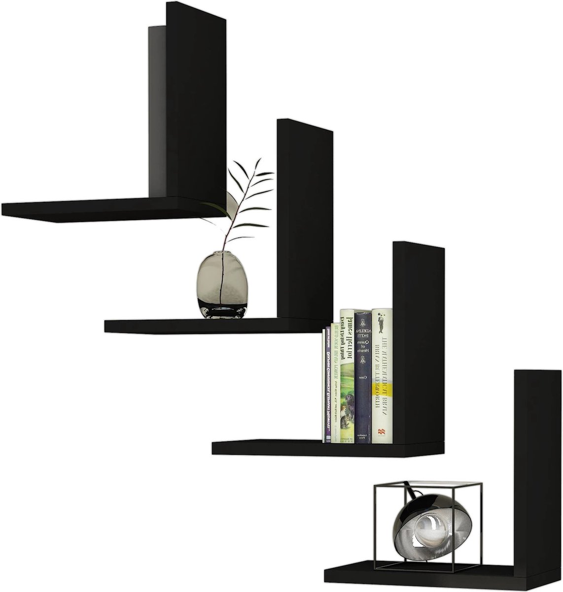 Wandplank Antonio - Set van 4 - Zwart - Spaanplaat - Stijlvol Design
